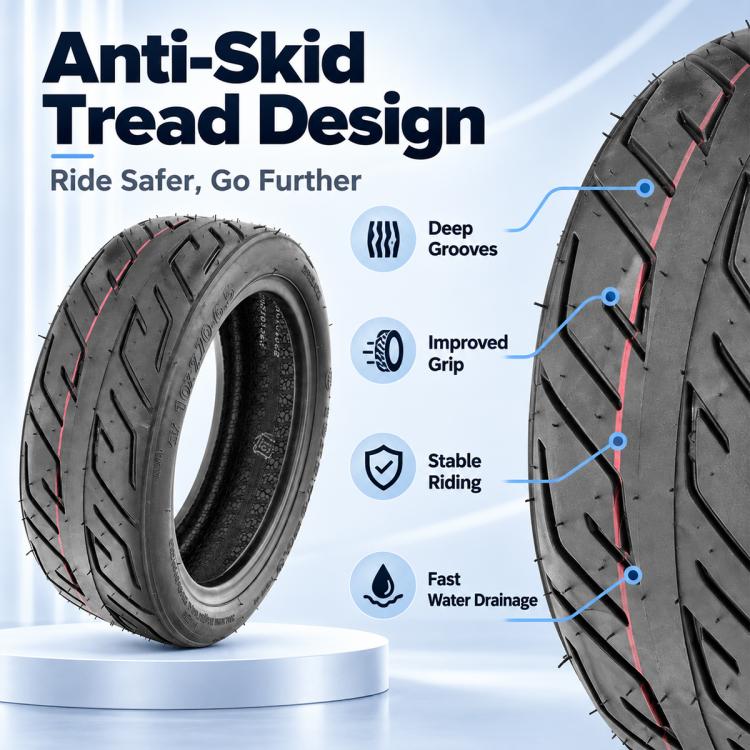 Black scooter tire with deep grooves and anti-skid tread pattern
