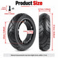 Black scooter tire and wheel rim with mounting holes, shown for size