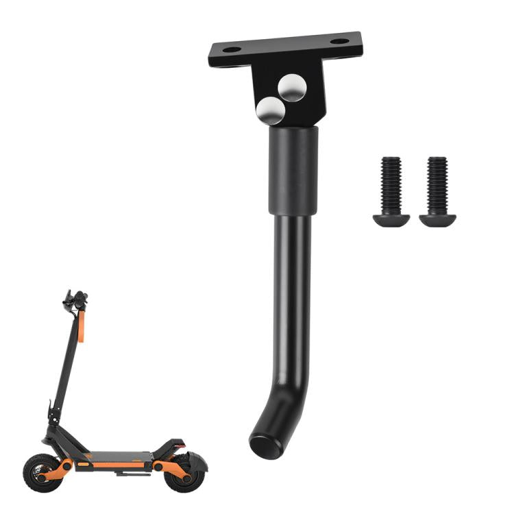 Aluminum scooter kickstand with fixed feet, black, includes two mounting screws.