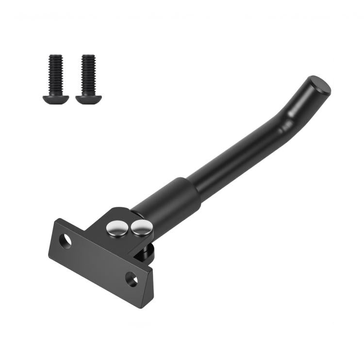 Black scooter kickstand support arm with mounting base and two screws.