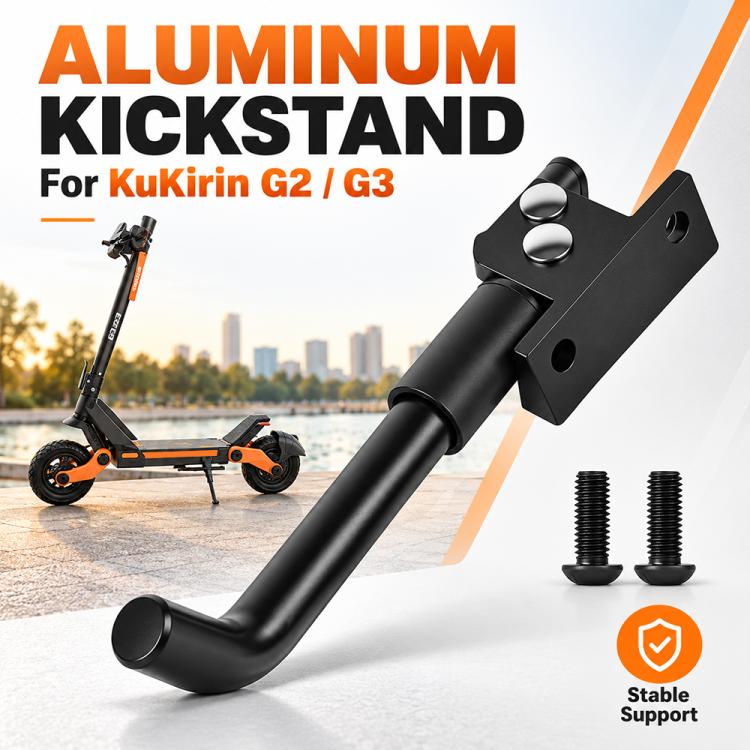 Aluminum kickstand for KuKirin G2/G3, black support leg with mounting bracket.