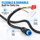 Flexible black electric scooter controller cable with wear jacket, blue plug, and red terminal ends