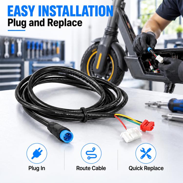 Electric scooter controller connector cable for plug-and-replace, with blue round plug and terminals