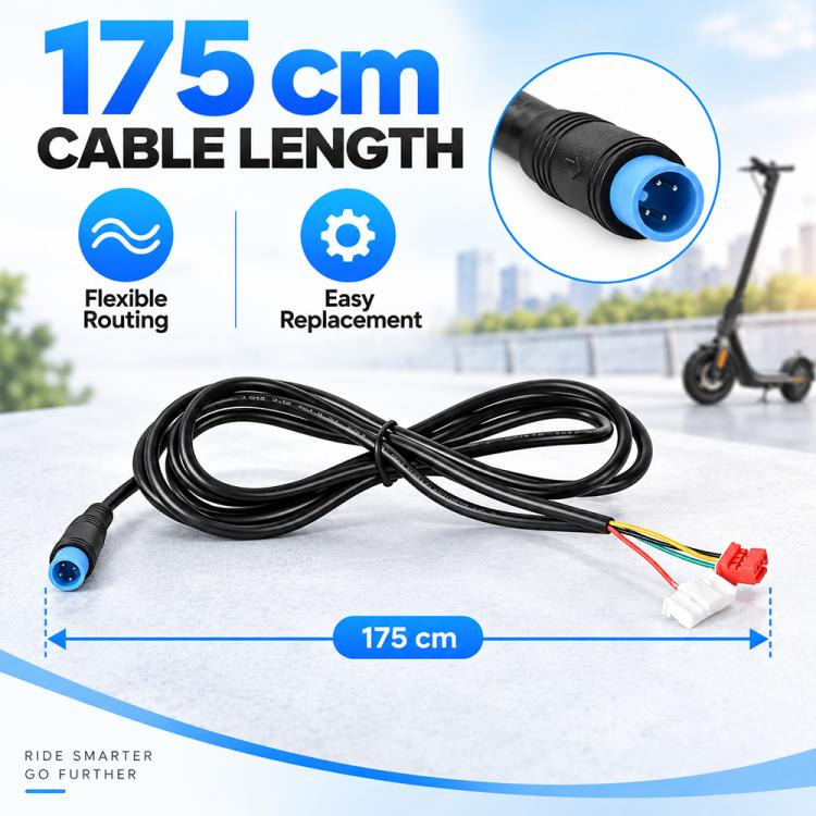 Black 175 cm controller cable with blue connector and red wire plug ends