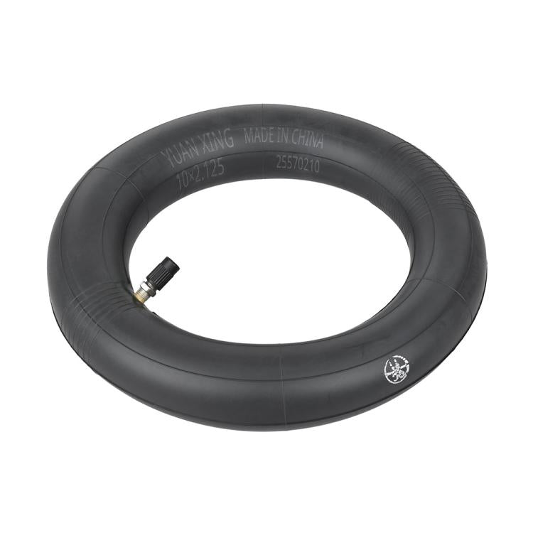 Black inflatable scooter inner tube with straight valve and embossed markings