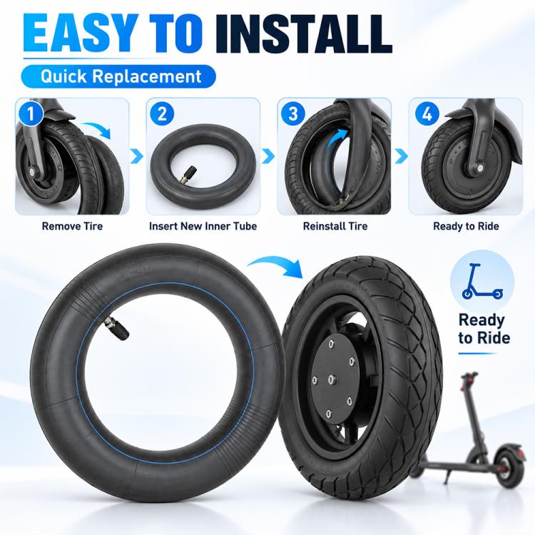Black inflatable scooter inner tube with straight valve, quick replacement shown