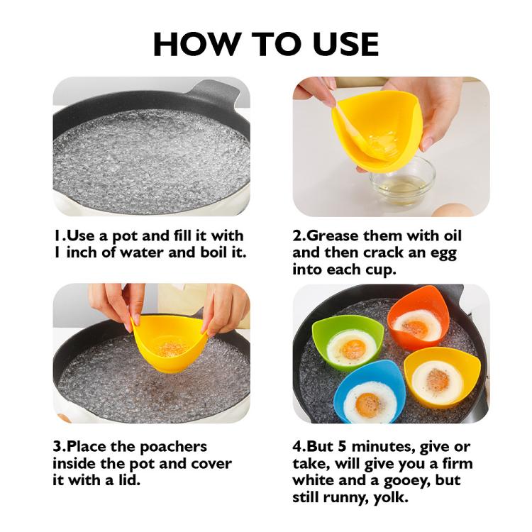 4 PCS/Set Food Grade Silicone Heat Resistant Silicone Egg Poacher Cups
