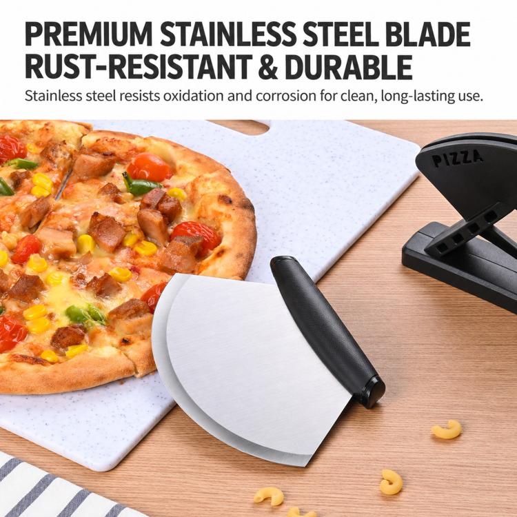 LsCook Stainless Steel Pizza Cutter Curved Blade with Stand Base