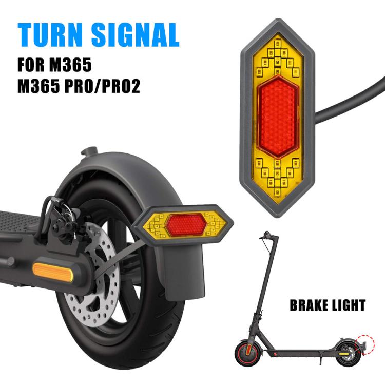Electric scooter turn signal set with red lamp, yellow border, and brake light