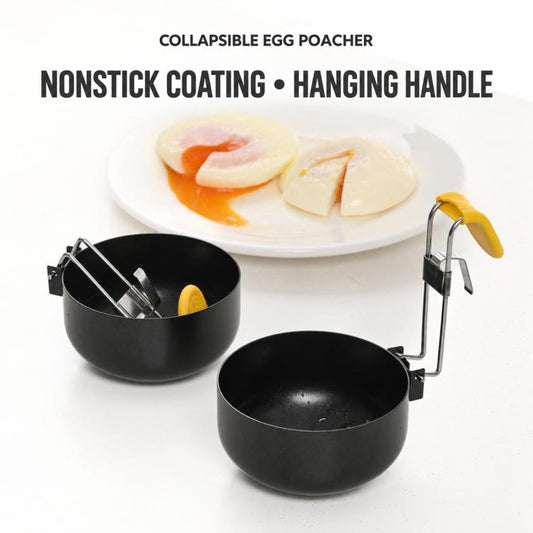 LsCook Foldable Heat-Resistant Handle Non-Stick Egg Poacher Spoon, Packed in OPP Bag, 2 PCS in Box with Brush