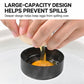 Black egg poacher with handle releasing liquid egg mixture; nonstick bowl design