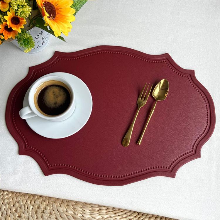 Retro PVC Heat-insulating  Home Use Table Mat, Rectangle Burgundy, Rectangle Pink, Rectangle Grey, Rectangle Beige, Rectangle Light Blue, Rectangle Green, Rectangle Black, Rectangle Coffee, Rectangle Orange, Irregular Shape Pink, Irregular Shape Grey  ...