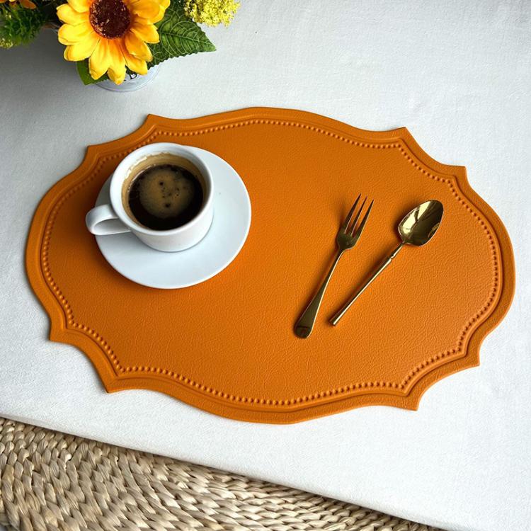 Retro PVC Heat-insulating  Home Use Table Mat, Rectangle Burgundy, Rectangle Pink, Rectangle Grey, Rectangle Beige, Rectangle Light Blue, Rectangle Green, Rectangle Black, Rectangle Coffee, Rectangle Orange, Irregular Shape Pink, Irregular Shape Grey  ...