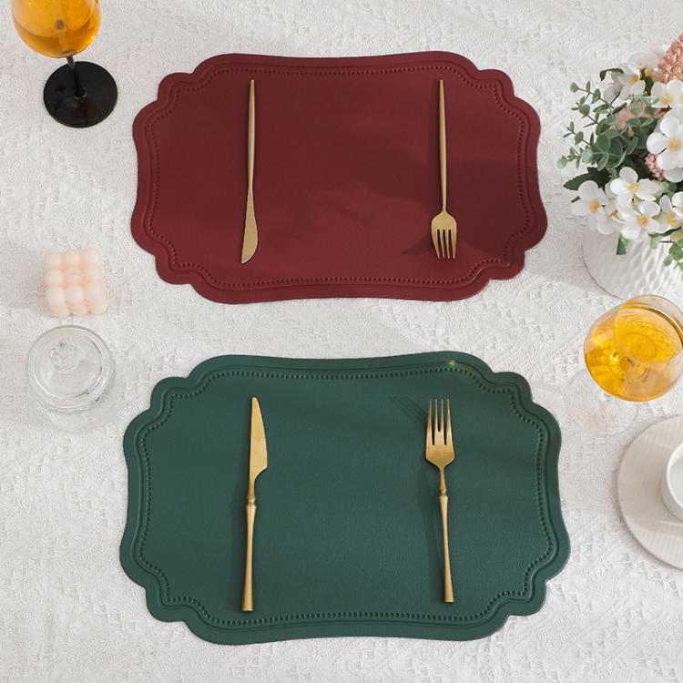 Retro PVC Heat-insulating  Home Use Table Mat, Rectangle Burgundy, Rectangle Pink, Rectangle Grey, Rectangle Beige, Rectangle Light Blue, Rectangle Green, Rectangle Black, Rectangle Coffee, Rectangle Orange, Irregular Shape Pink, Irregular Shape Grey  ...