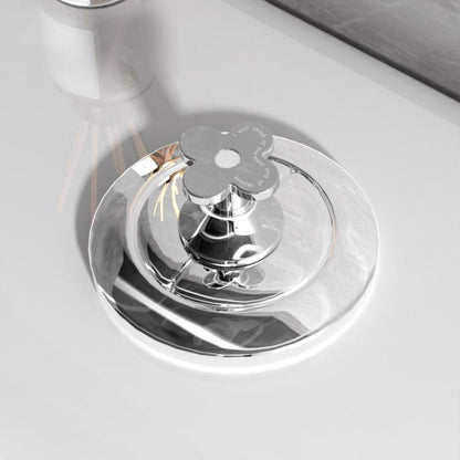 Flower-shaped silver toilet flush button pusher with round center hole