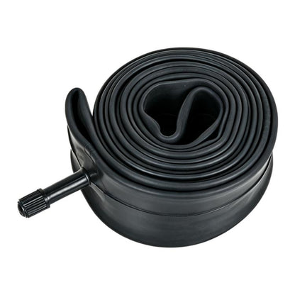 Black bicycle inner tube coil with valve stem