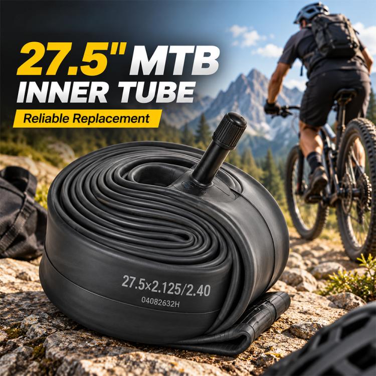 Black mountain bike inner tube coil with valve stem