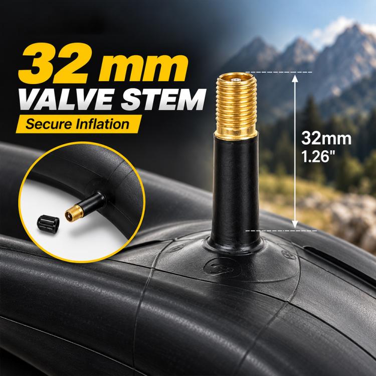 Black inner tube with gold valve stem threads