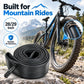 Black bicycle inner tube roll with valve stem, sized for 28/29-inch wheels