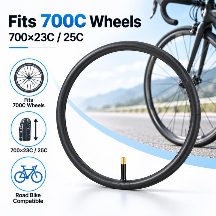 Black bicycle inner tube ring with valve stem.