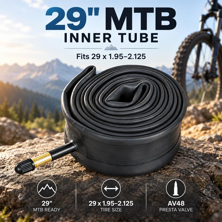 Rolled black 29-inch MTB inner tube with American valve stem (AV48)