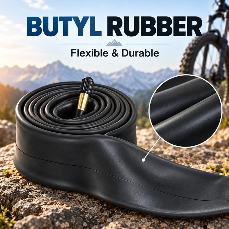 Rolled black inner tube with American valve stem (AV48) and visible rubber surface