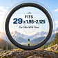 Front view of black 29-inch MTB inner tube with American valve stem (AV48)