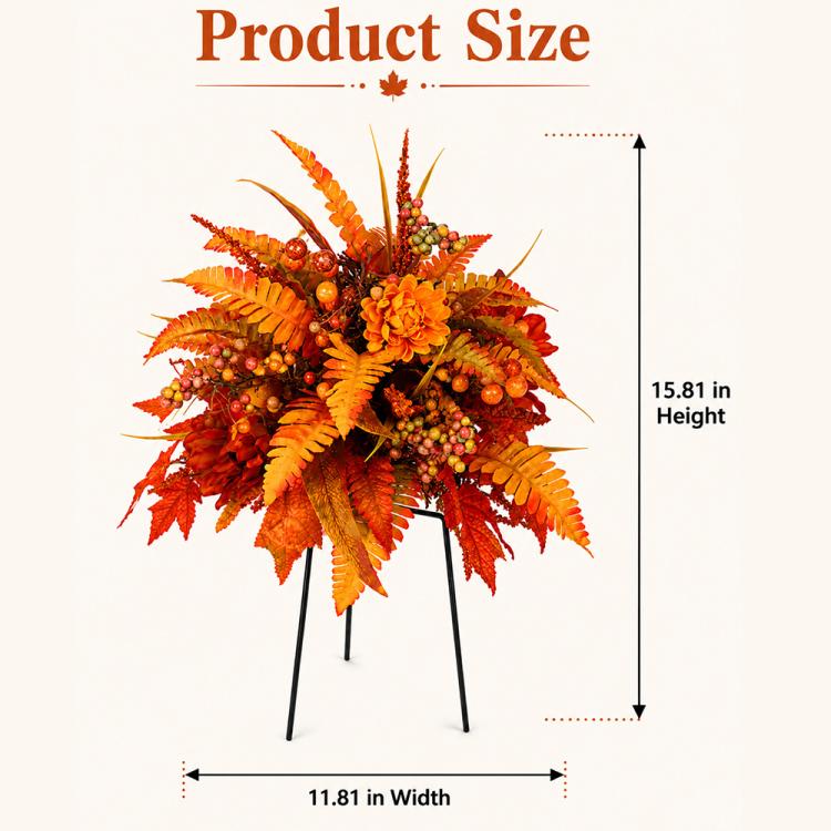 Fall floral garden stake arrangement dimensions: 15.81 in tall, 11.81 in wide