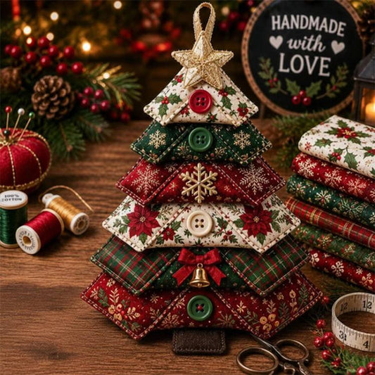 Layered Fabric Tree Ornament DIY Sewing Kit with Button, Christmas, Halloween, Flowers, Ocean, Music Note, Farm