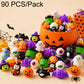 Halloween mochi squishy toy set in orange jack-o’-lantern bucket, assorted figures
