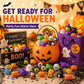 Halloween mochi squishy figures in pumpkin bucket with party bag, assorted characters