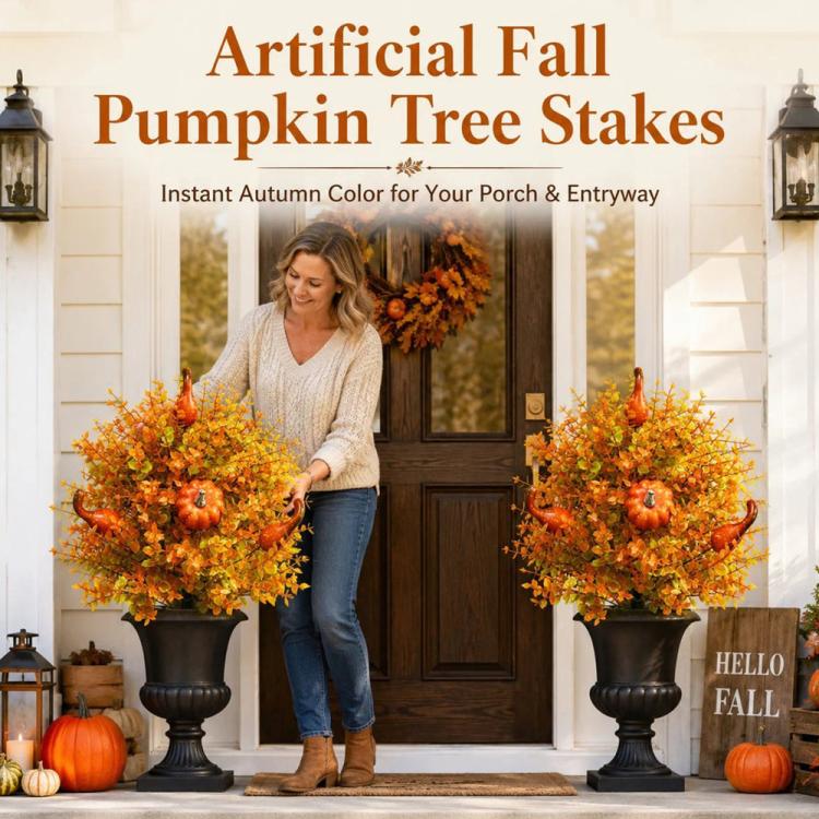 Artificial Fall Pumpkin Tree Stakes Decorative Garden Stake