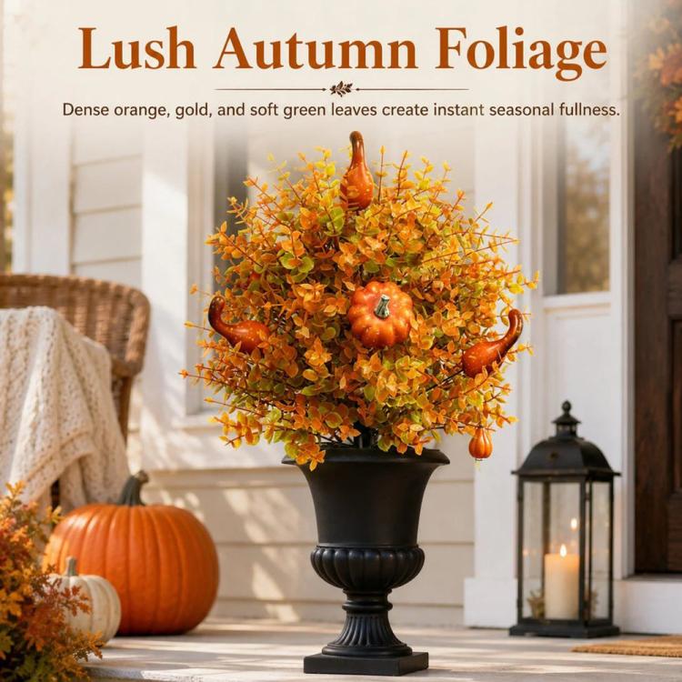 Artificial Fall Pumpkin Tree Stakes Decorative Garden Stake
