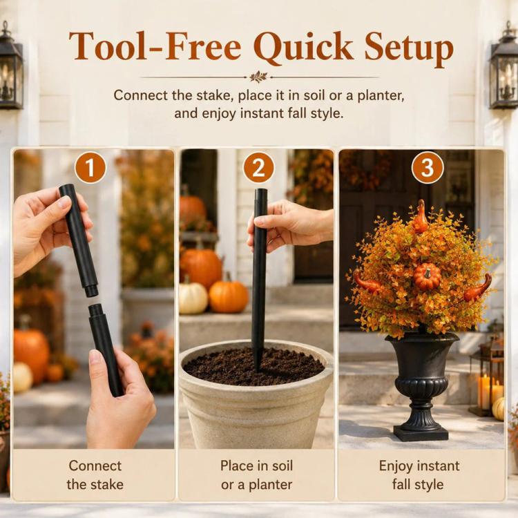Artificial Fall Pumpkin Tree Stakes Decorative Garden Stake