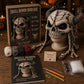 Skull demon DIY crochet hood hat kit, dark knit skull hood with horns and yarn