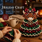 Crochet animal Christmas tree ornament with reindeer face, striped bow, and bell charm
