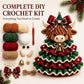 Complete DIY crochet kit for Highland cattle Christmas tree ornament, yarn and tools