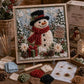 3D fabric poke art kit featuring a snowman in a framed winter scene