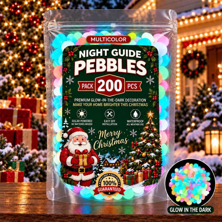Multicolor glow-in-the-dark night guide pebbles in 200-count clear pouch