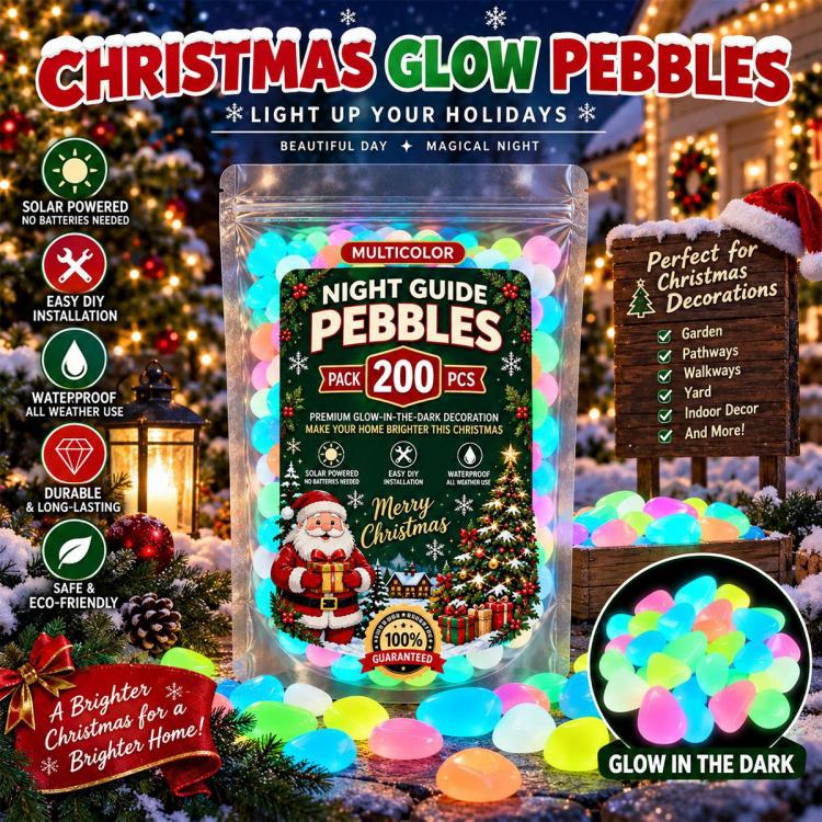 Multicolor glow pebbles 200-count pack with day-night and outdoor-use icons