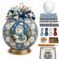Snowman patchwork ornament DIY kit with ribbon bow, foam base, fabric pieces, beads, tool