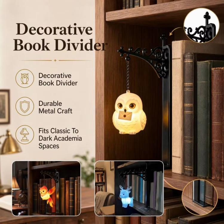 Hanging Bookshelf Night Light, Flame Hawk, Owl, Elk