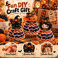 Handmade crochet Halloween tabletop decor figures with checkered bows and orange details