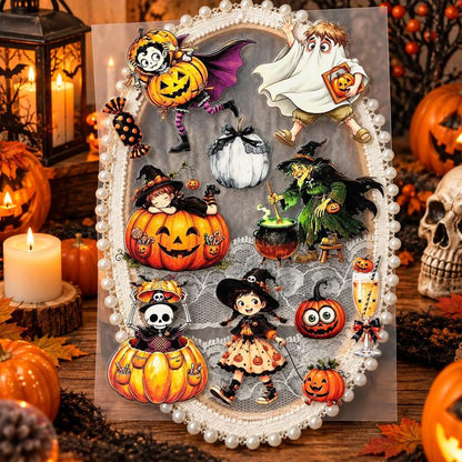 Halloween Embossed Cartoon Cute Stickers, Type A, Type B, Type C, Type D, 4 PCS