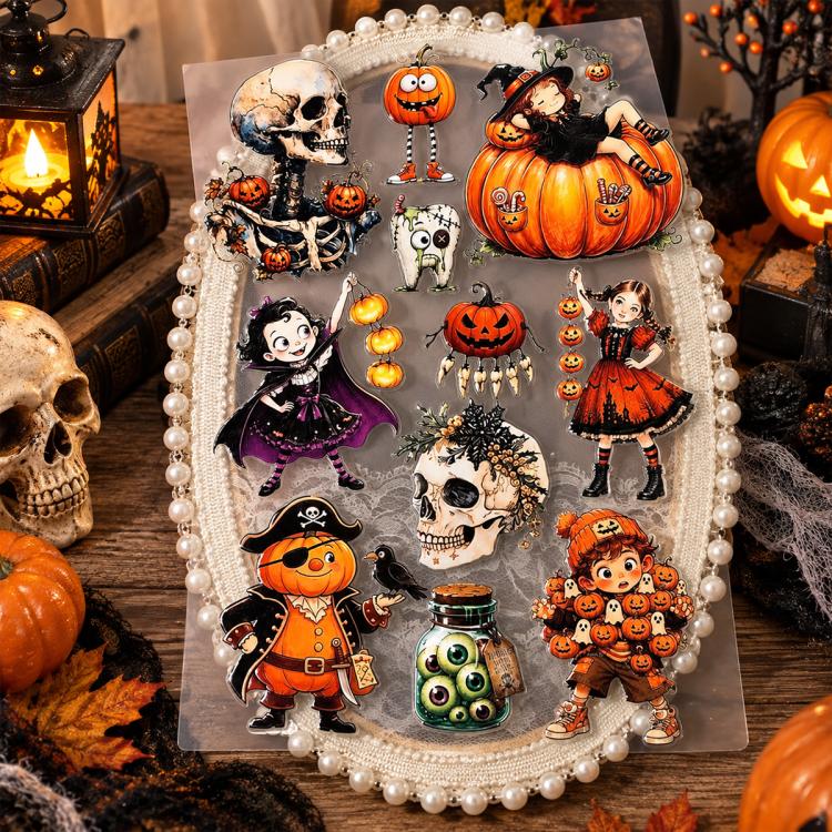 Halloween Embossed Cartoon Cute Stickers, Type A, Type B, Type C, Type D, 4 PCS