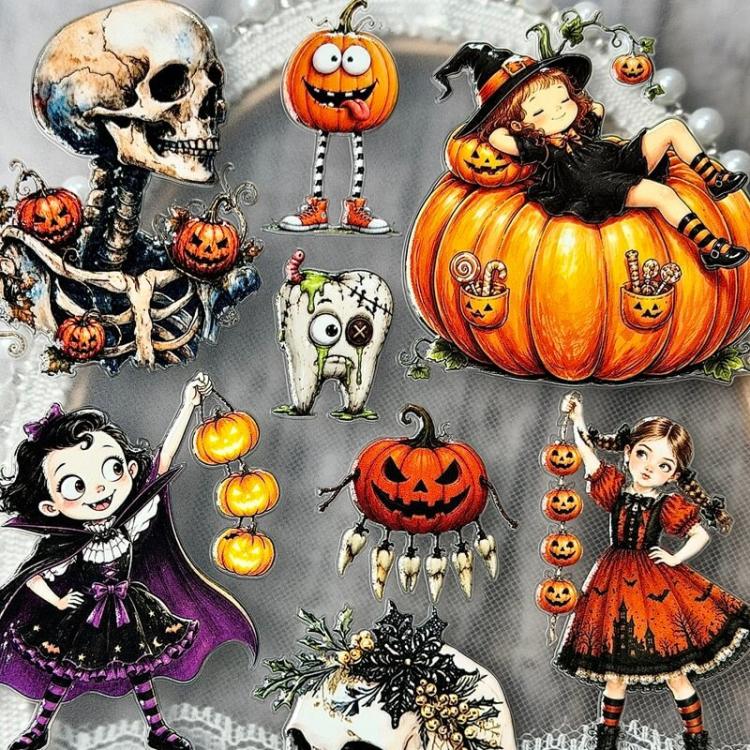 Halloween Embossed Cartoon Cute Stickers, Type A, Type B, Type C, Type D, 4 PCS