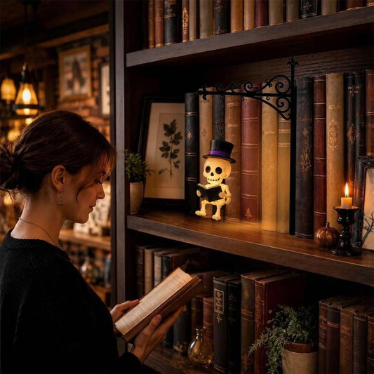 Halloween Style Hanging Bookshelf Night Light, Skull Reading, Ghost Pumpkin, Pumpkin Witch Hat, Bat