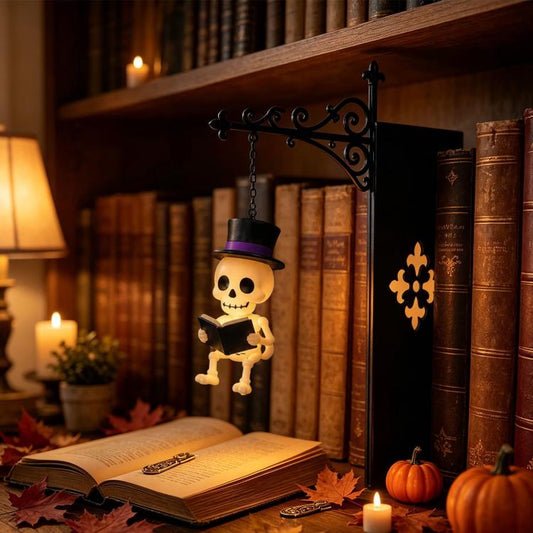 Halloween Style Hanging Bookshelf Night Light, Skull Reading, Ghost Pumpkin, Pumpkin Witch Hat, Bat