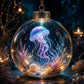 Round crystal PET ornament with jellyfish inside, gold cap, and hanging chain