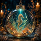 Round crystal PET ornament with seahorse inside, gold cap, and hanging chain